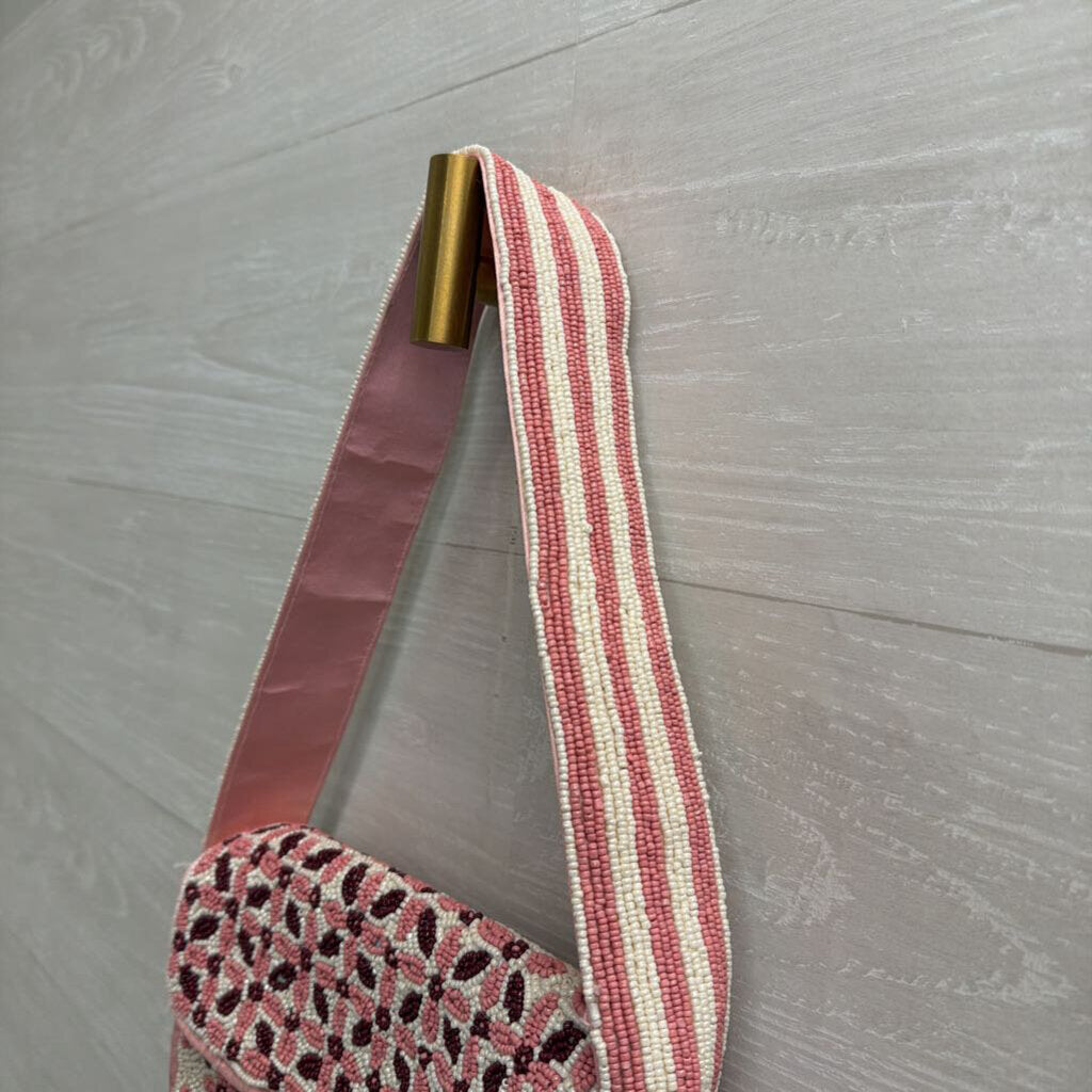 Pink Floral Beaded Shoulder Bag