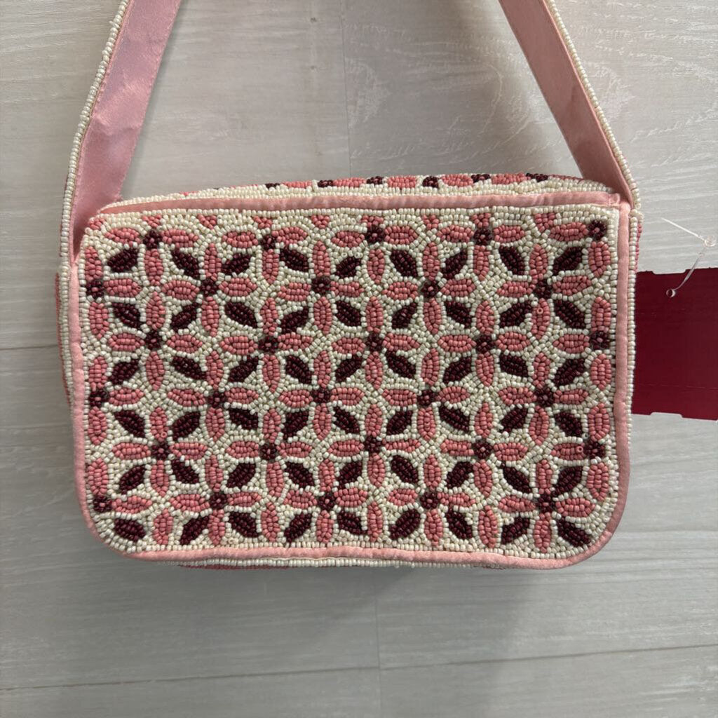 Pink Floral Beaded Shoulder Bag