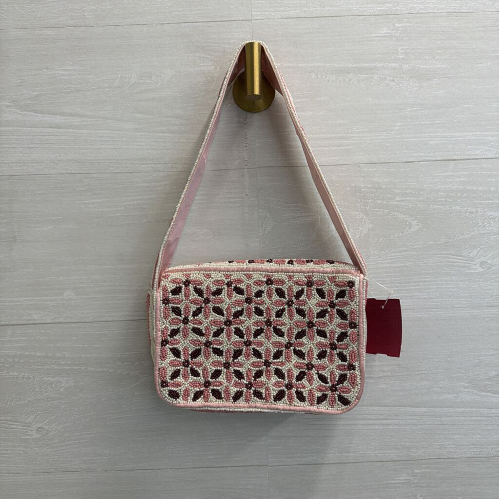 Pink Floral Beaded Shoulder Bag