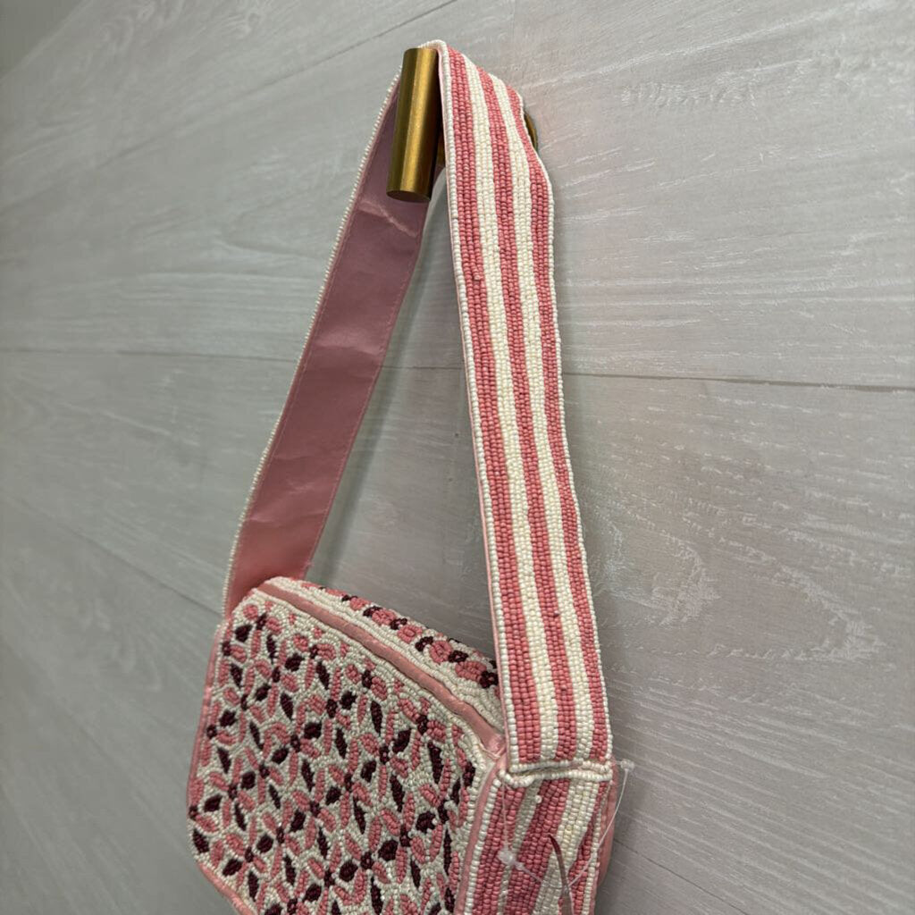 Pink Floral Beaded Shoulder Bag