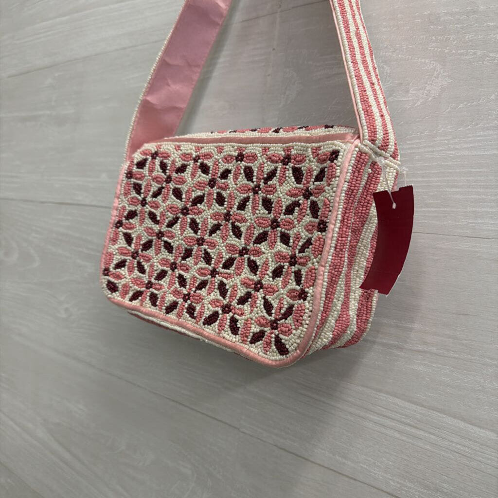 Pink Floral Beaded Shoulder Bag
