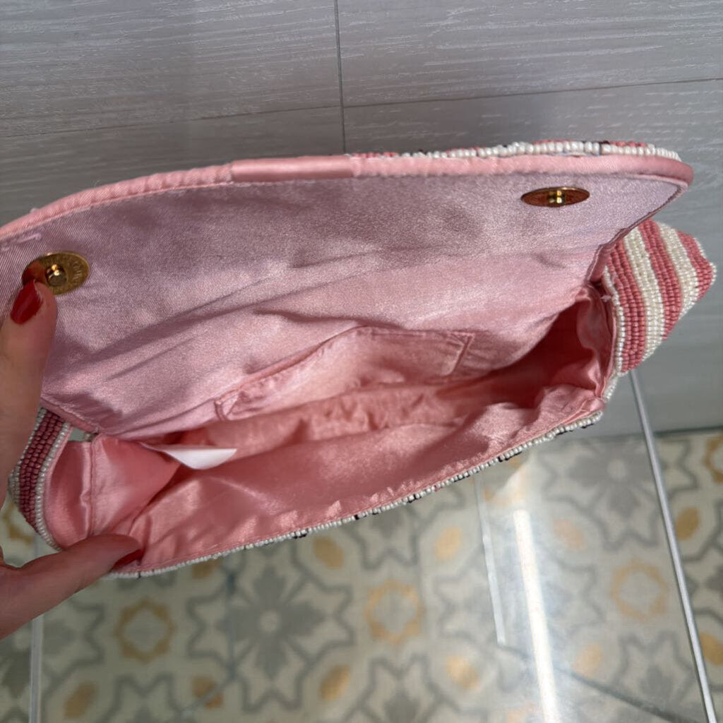 Pink Floral Beaded Shoulder Bag