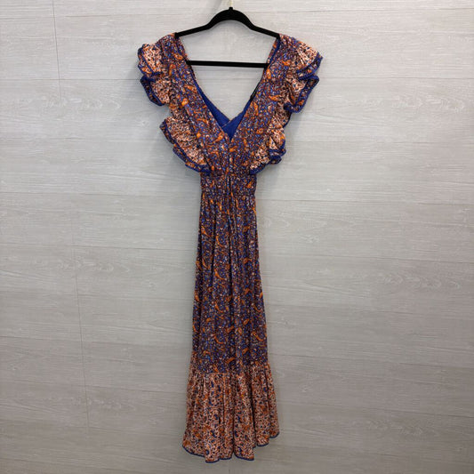 Blue and Orange Paisley Ruffle Dress 2