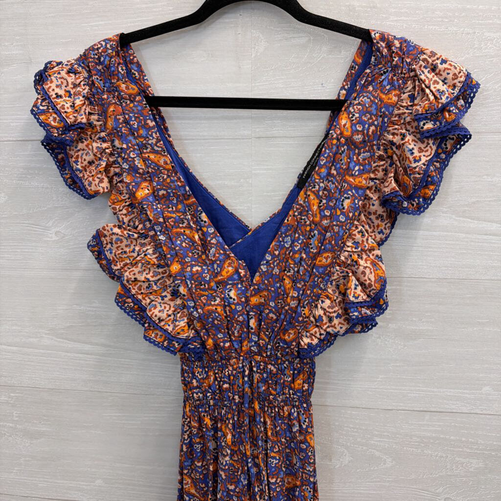Blue and Orange Paisley Ruffle Dress 2