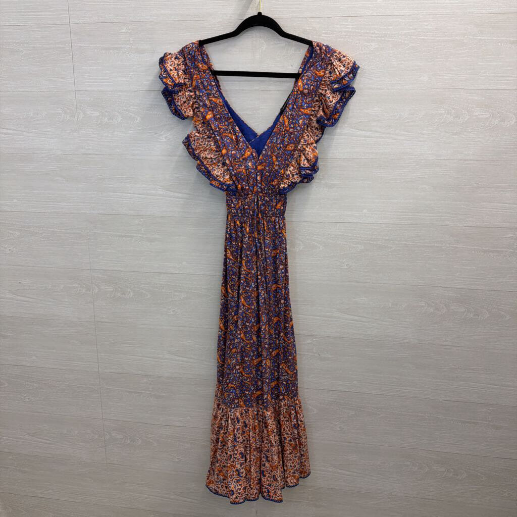 Blue and Orange Paisley Ruffle Dress 2