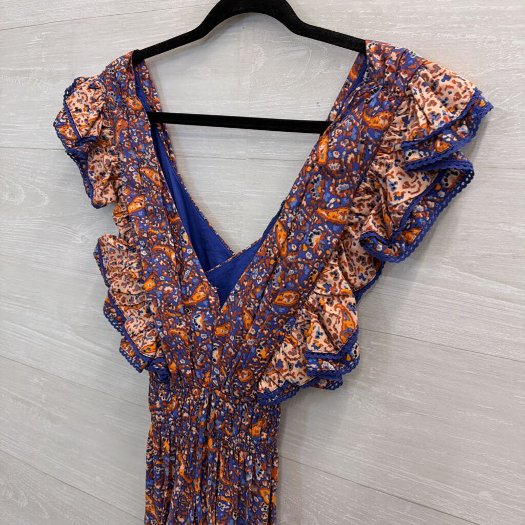 Blue and Orange Paisley Ruffle Dress 2