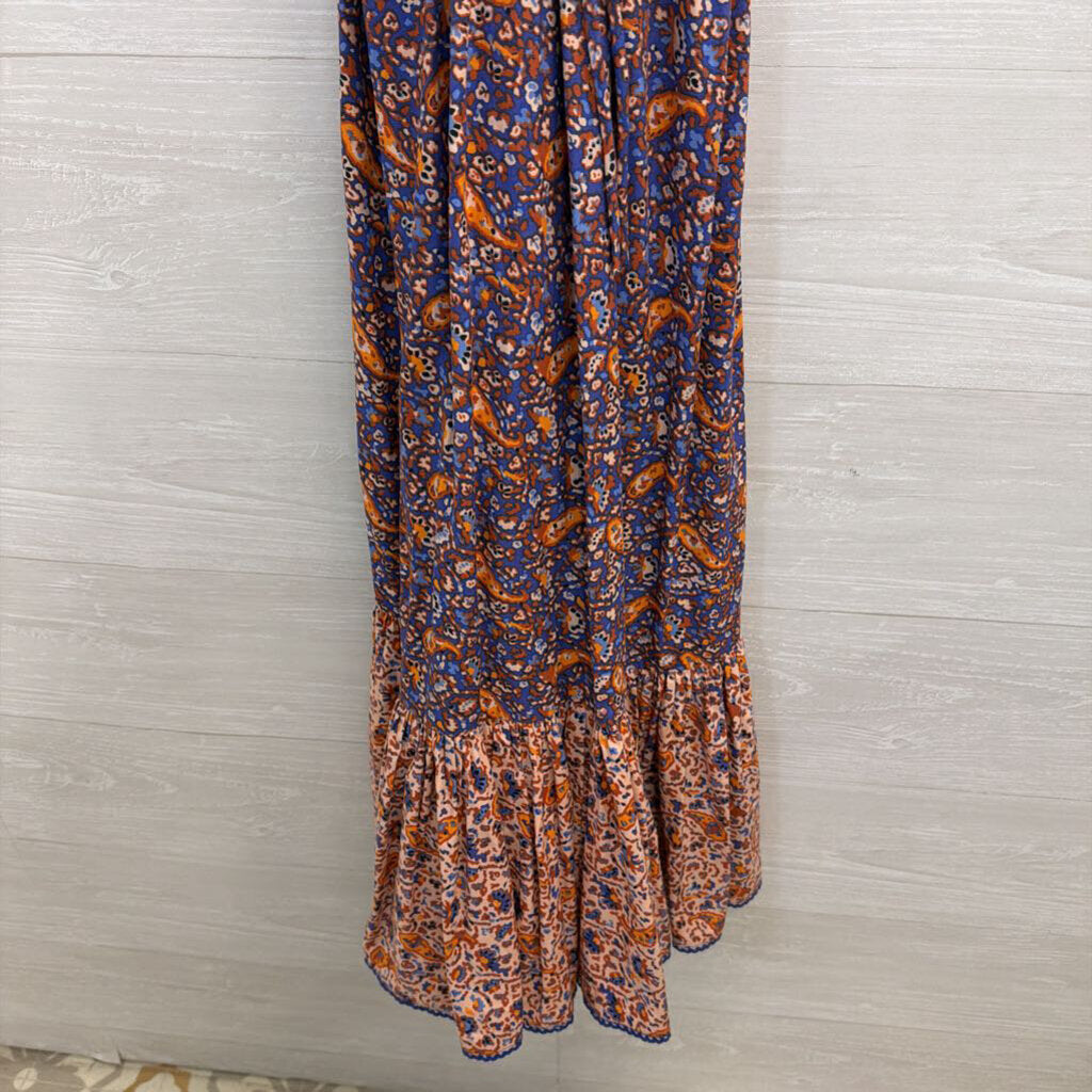 Blue and Orange Paisley Ruffle Dress 2