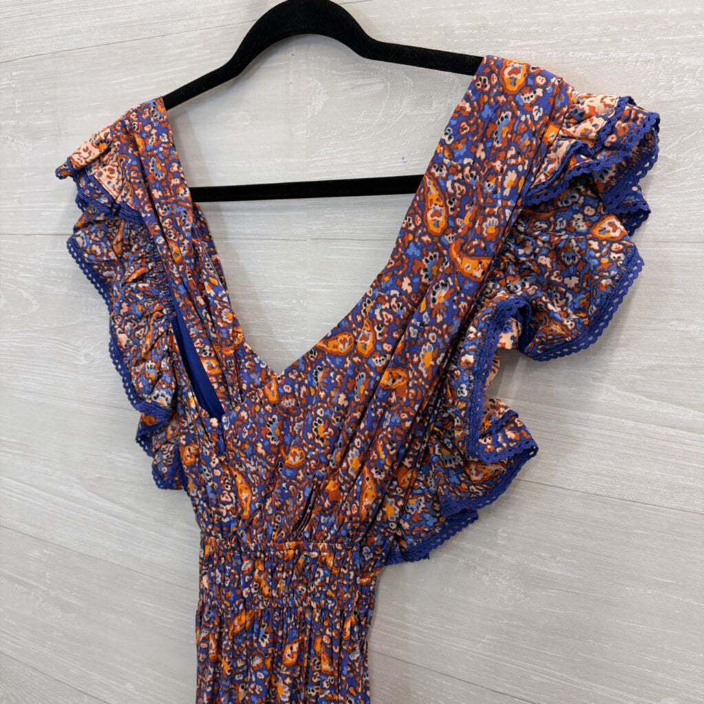Blue and Orange Paisley Ruffle Dress 2