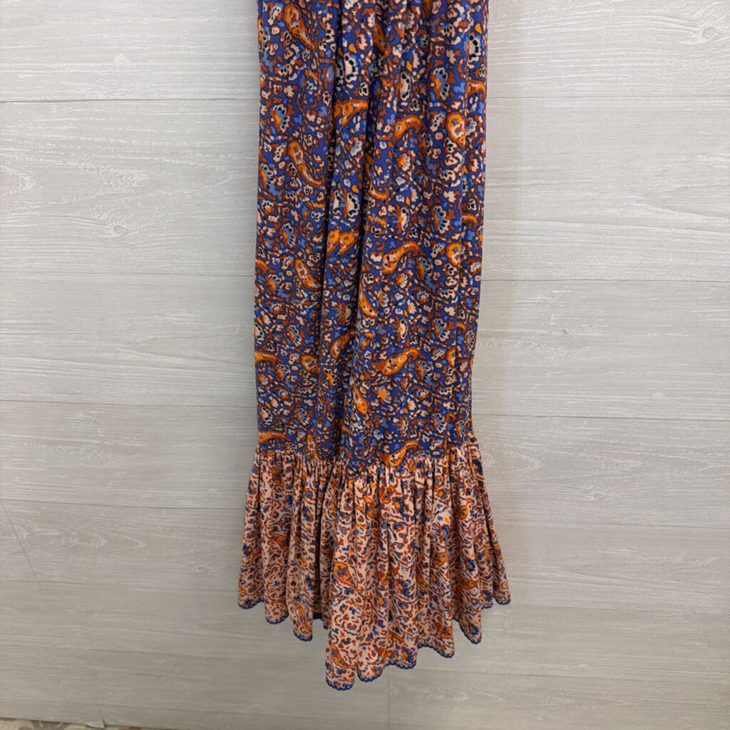 Blue and Orange Paisley Ruffle Dress 2