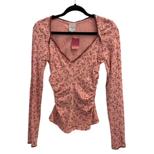 Maeve Long Sleeve Pink Bow Ruched V-Neck Medium