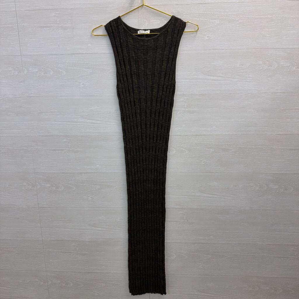 Dark Green Wide-Rib Sleeveless Midi Dress Large