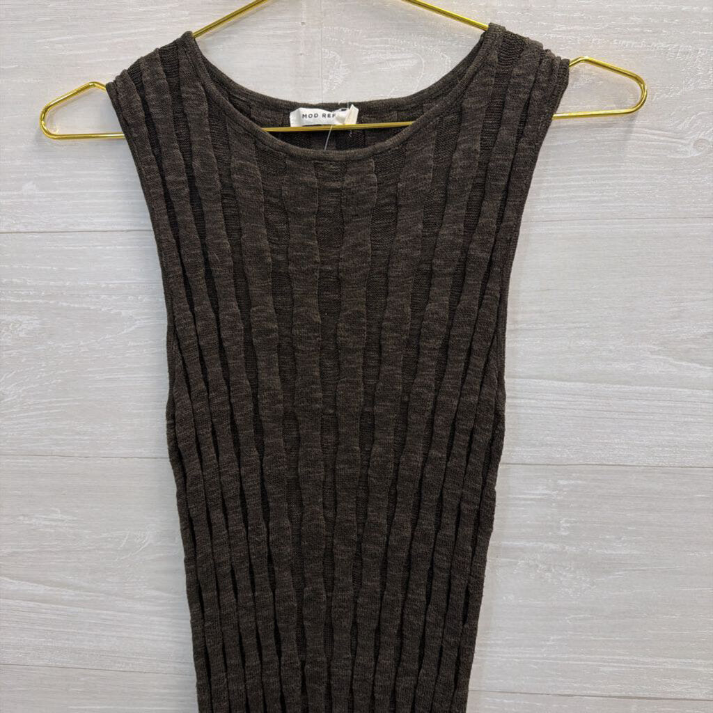 Dark Green Wide-Rib Sleeveless Midi Dress Large