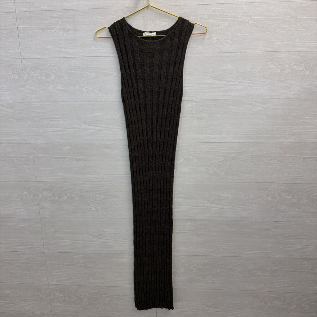Dark Green Wide-Rib Sleeveless Midi Dress Large