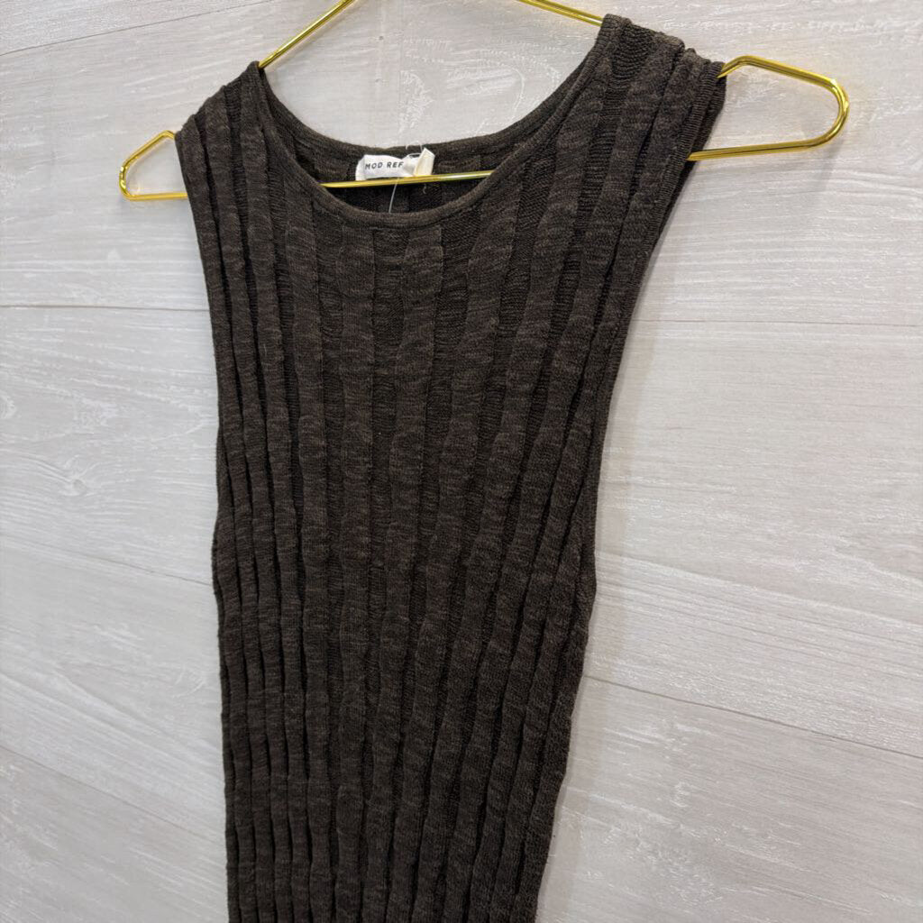 Dark Green Wide-Rib Sleeveless Midi Dress Large