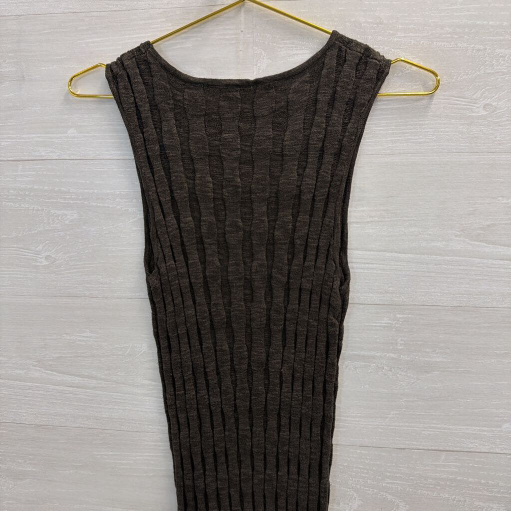 Dark Green Wide-Rib Sleeveless Midi Dress Large