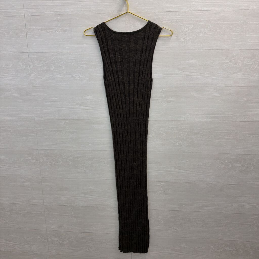 Dark Green Wide-Rib Sleeveless Midi Dress Large