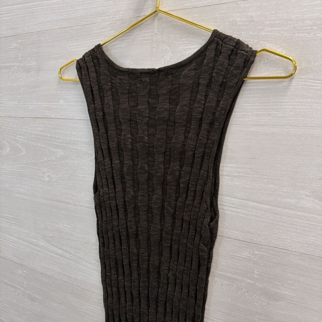 Dark Green Wide-Rib Sleeveless Midi Dress Large