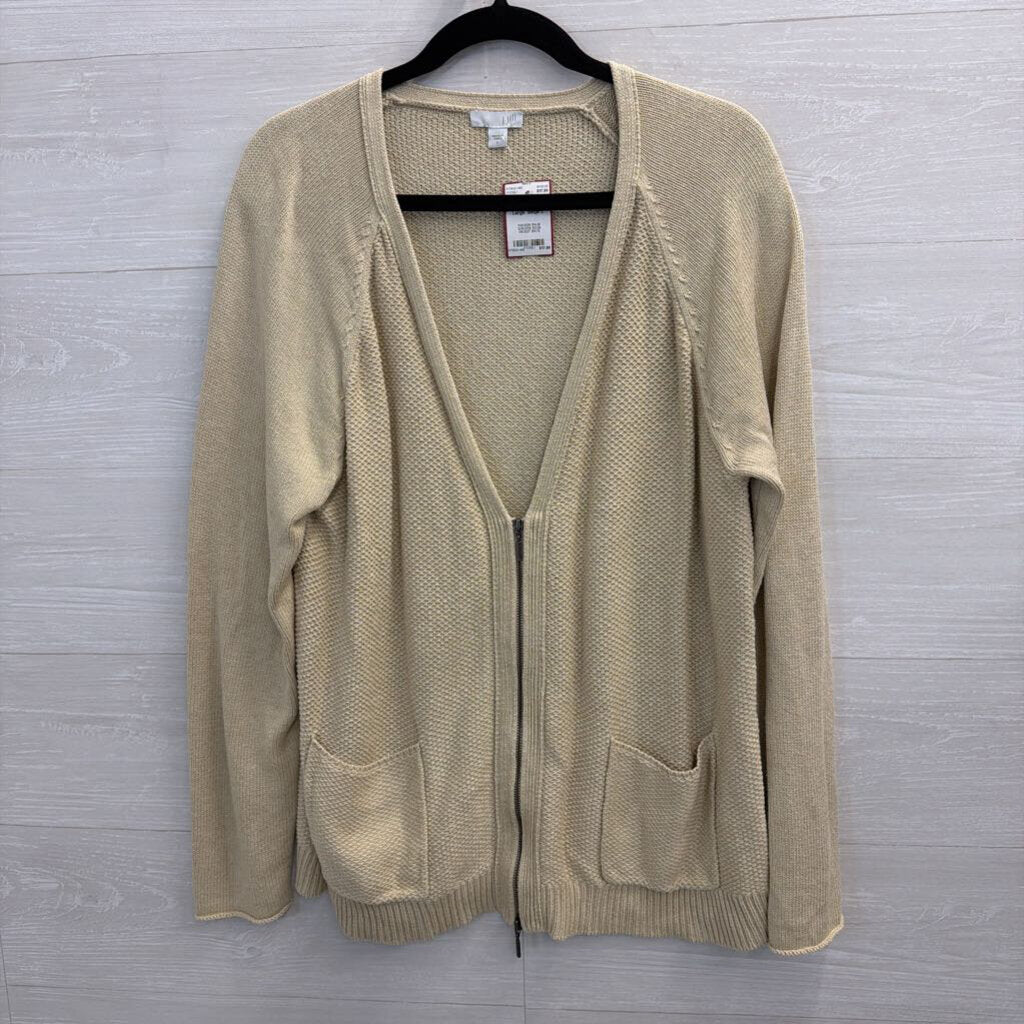 J. Jill Beige Textured Zippered Sweater Large