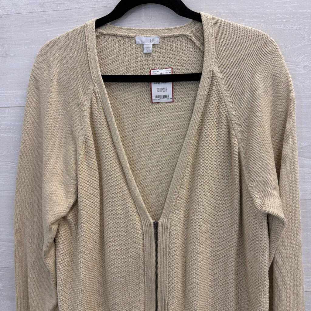 J. Jill Beige Textured Zippered Sweater Large
