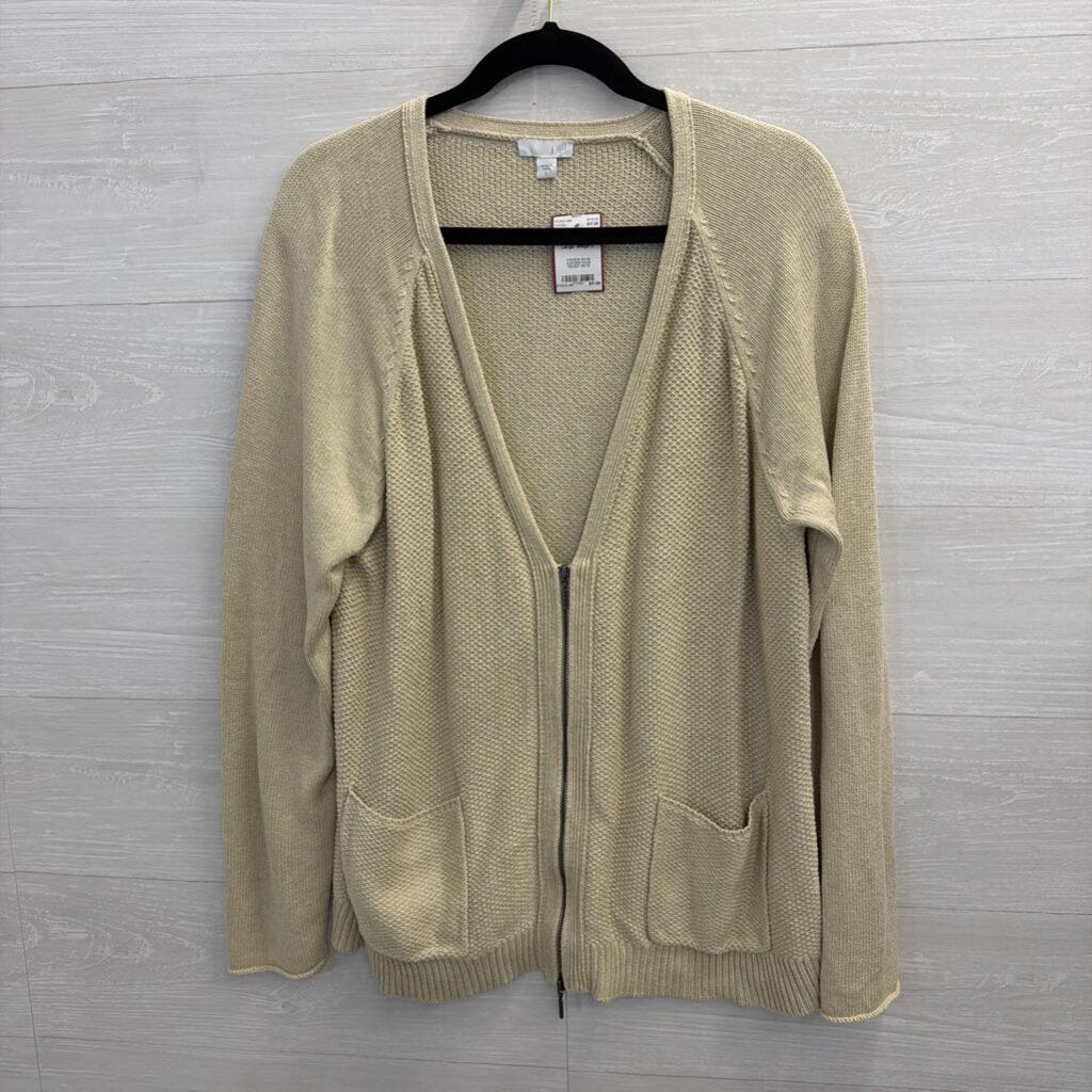 J. Jill Beige Textured Zippered Sweater Large