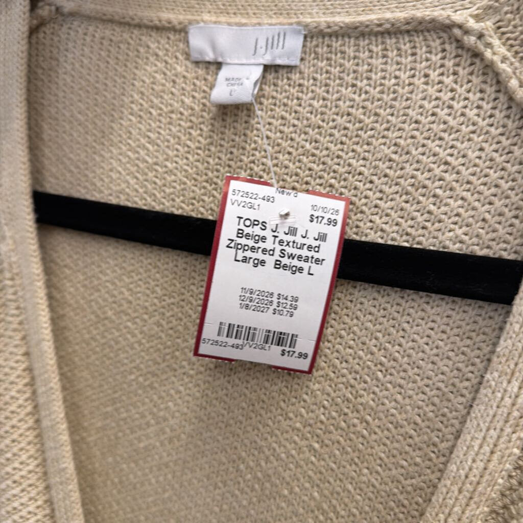 J. Jill Beige Textured Zippered Sweater Large