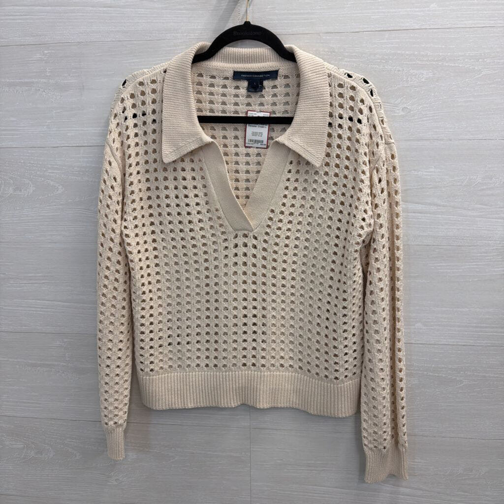 Cream Open Kniti Collared Sweater