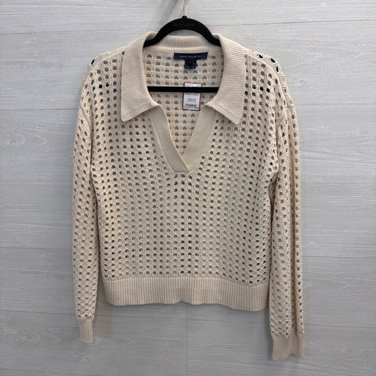 Cream Open Kniti Collared Sweater