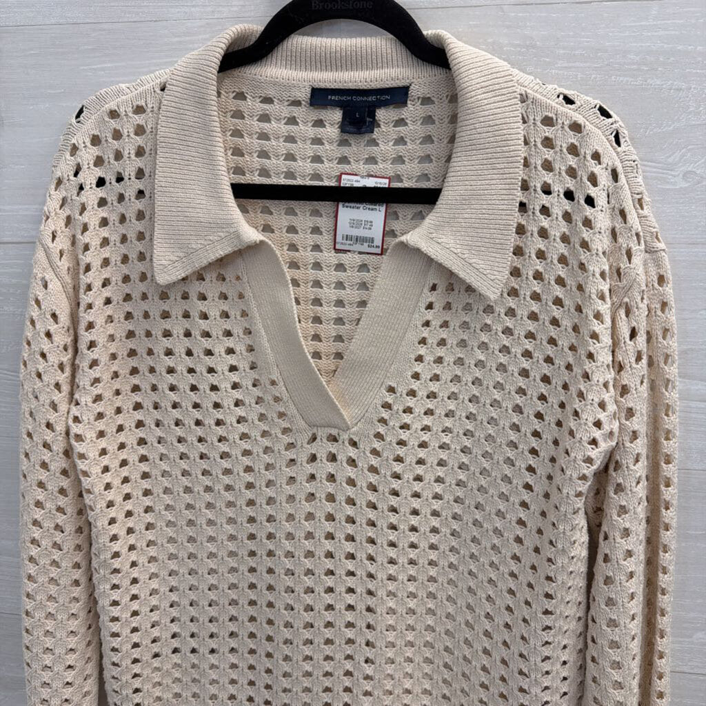 Cream Open Kniti Collared Sweater
