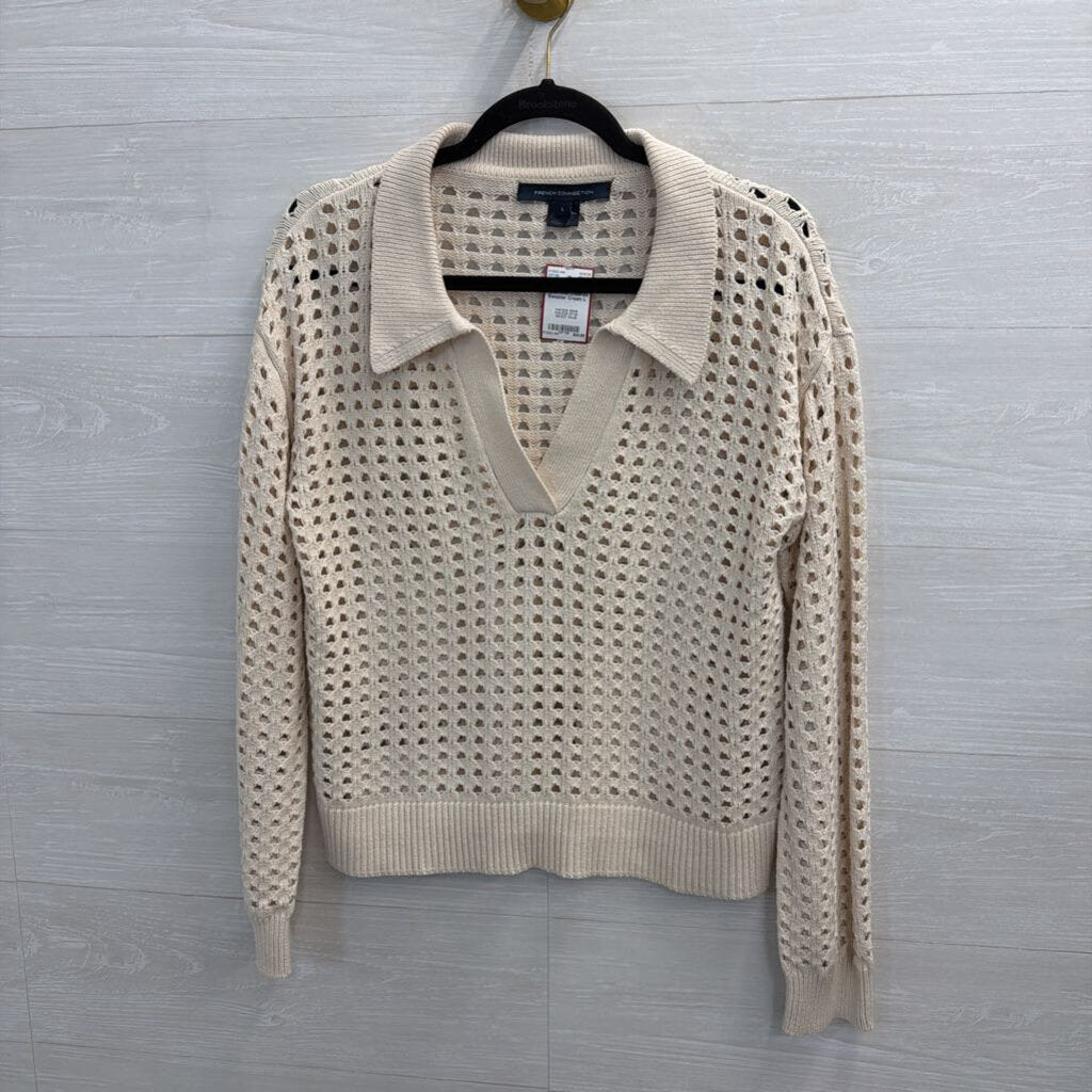 Cream Open Kniti Collared Sweater