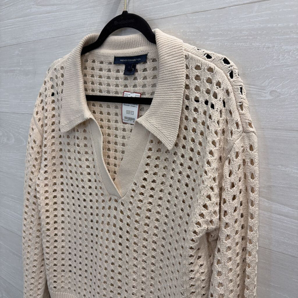 Cream Open Kniti Collared Sweater
