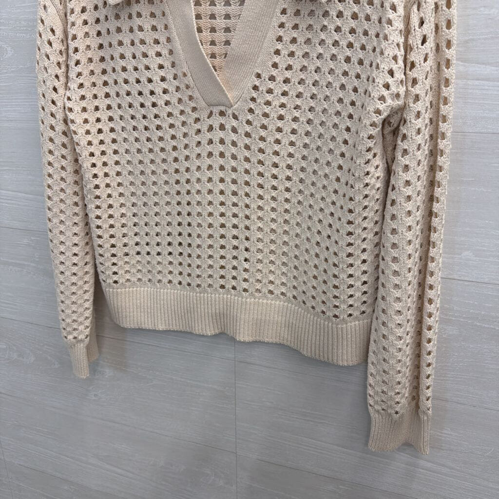 Cream Open Kniti Collared Sweater