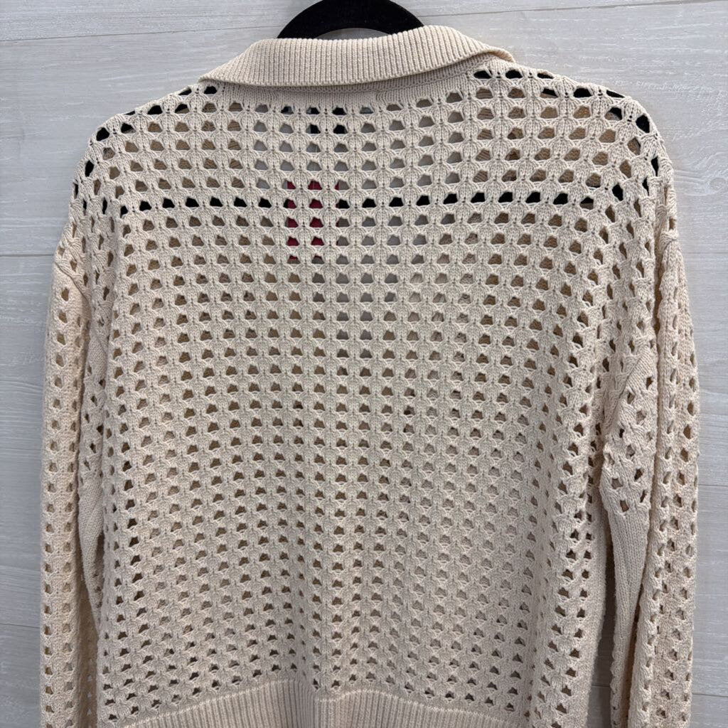 Cream Open Kniti Collared Sweater