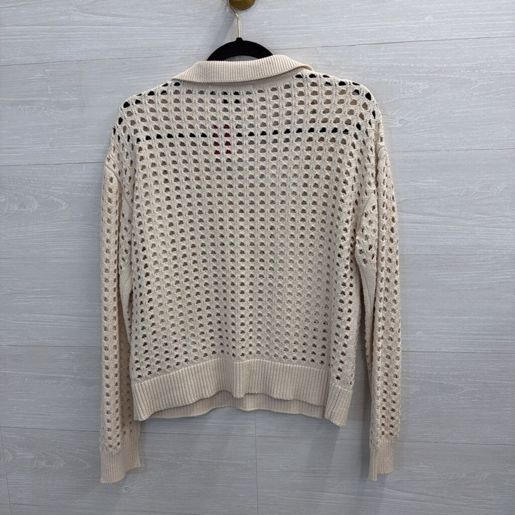 Cream Open Kniti Collared Sweater