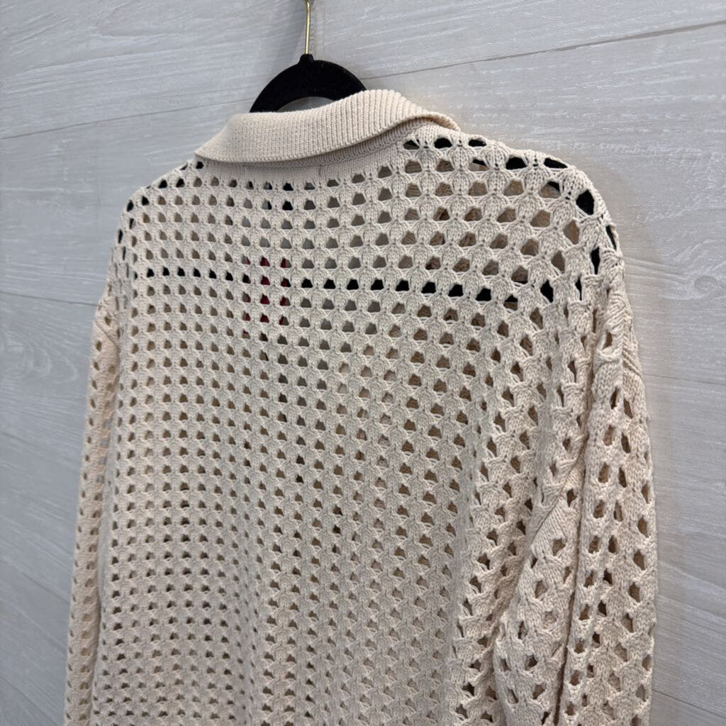 Cream Open Kniti Collared Sweater