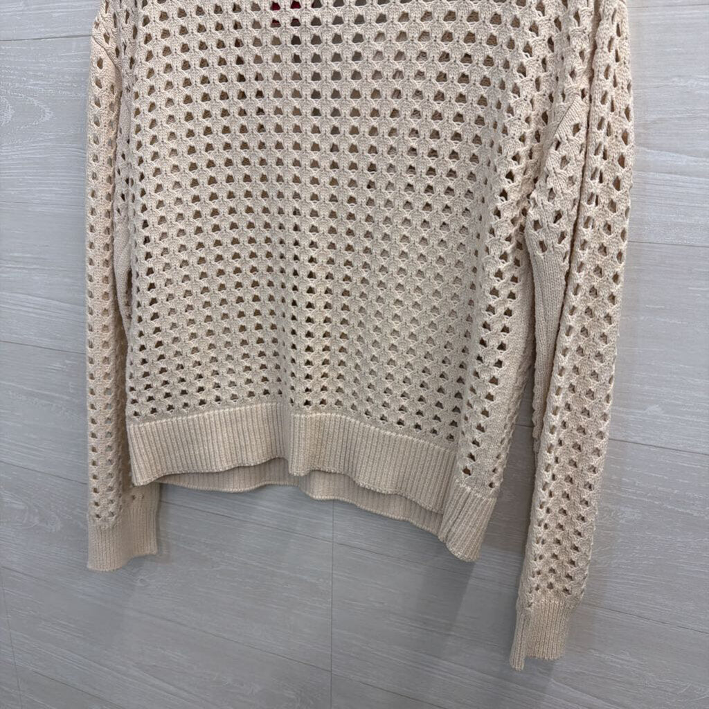 Cream Open Kniti Collared Sweater