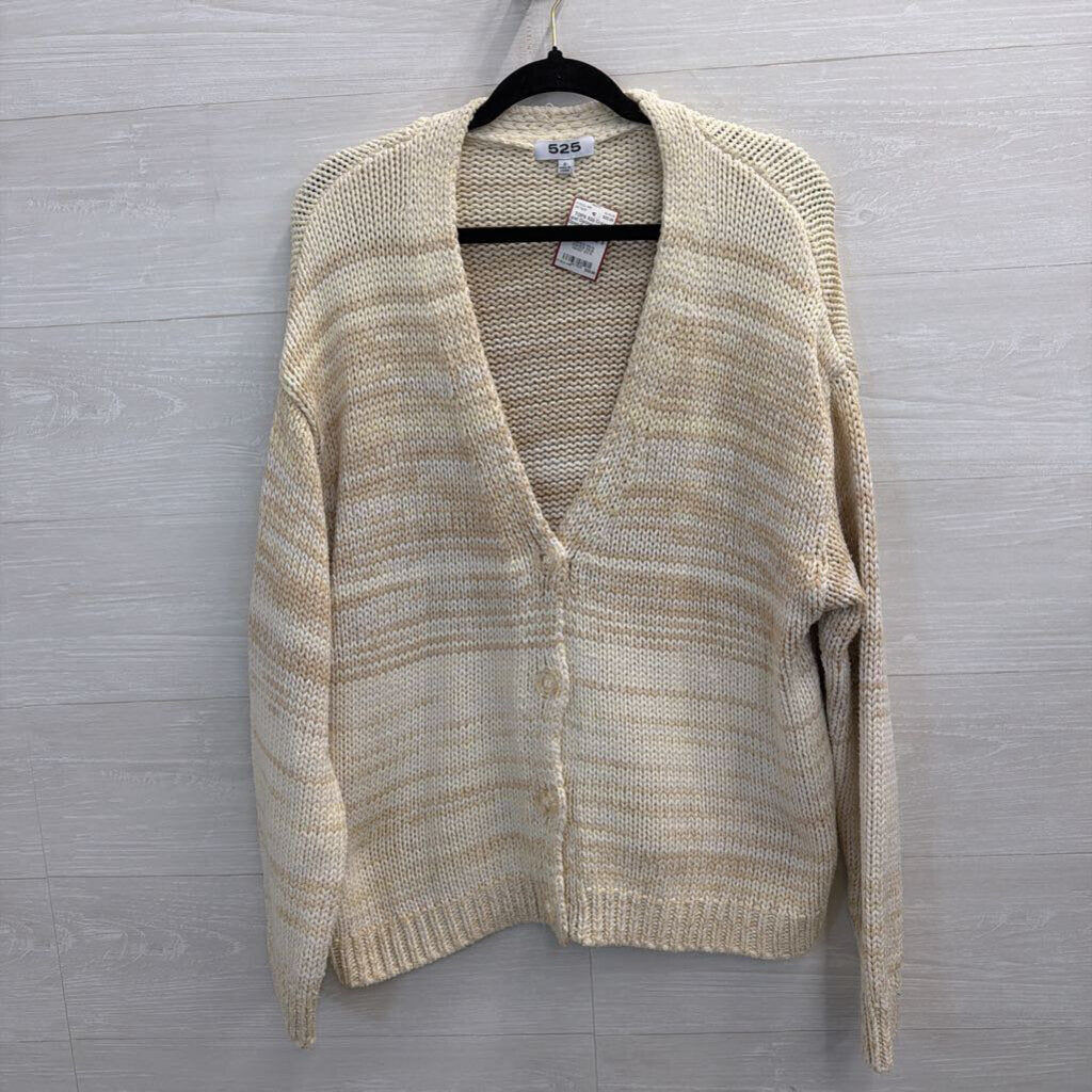 Cream and Oatmeal Marled Open-Front Cardigan Small