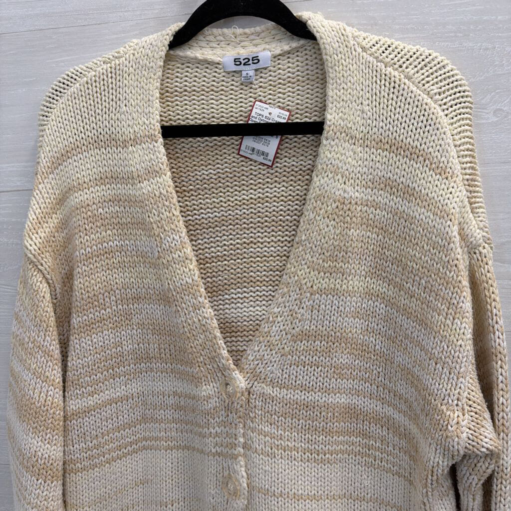 Cream and Oatmeal Marled Open-Front Cardigan Small