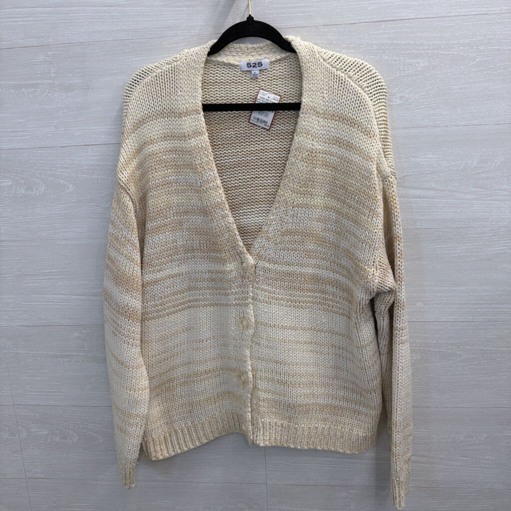 Cream and Oatmeal Marled Open-Front Cardigan Small