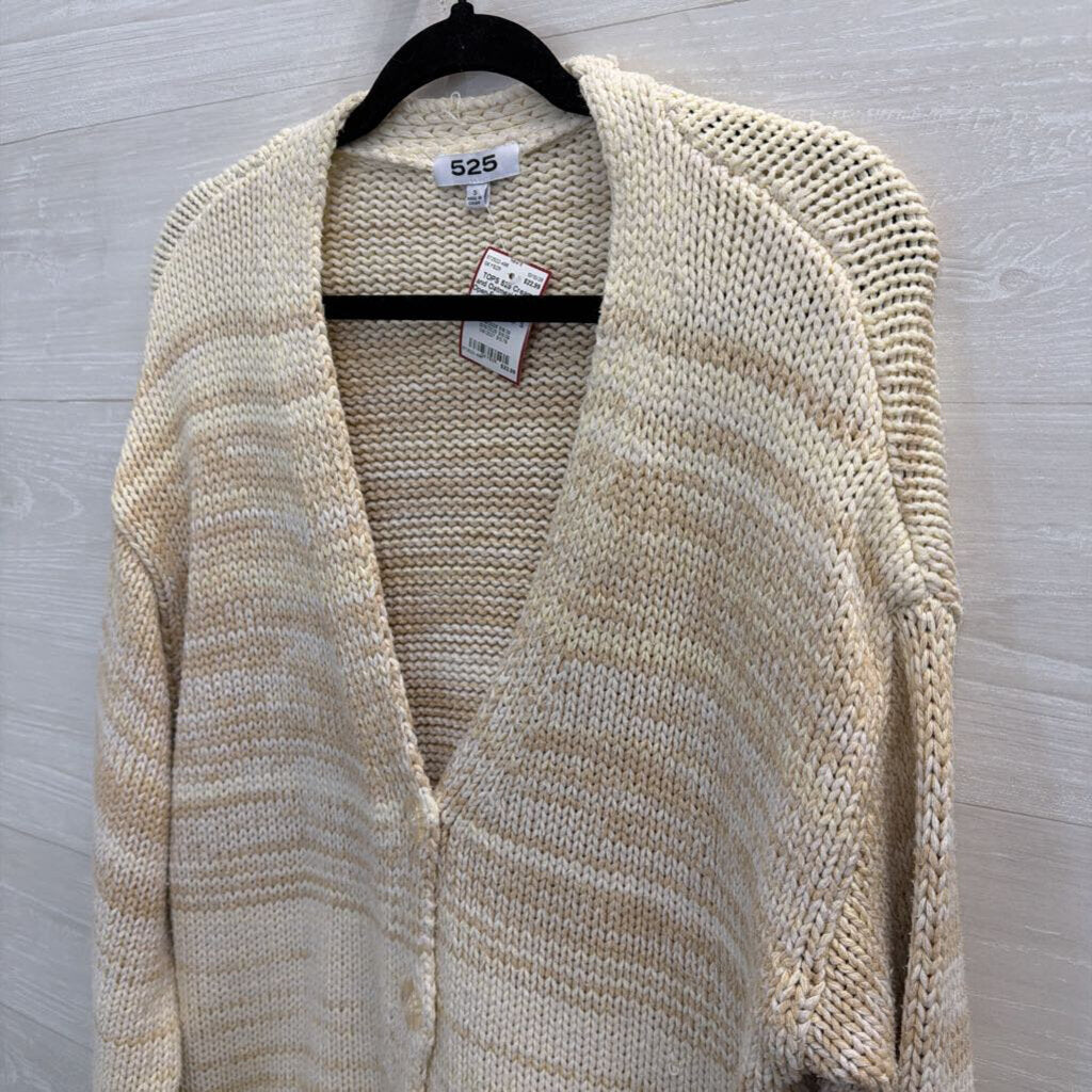 Cream and Oatmeal Marled Open-Front Cardigan Small