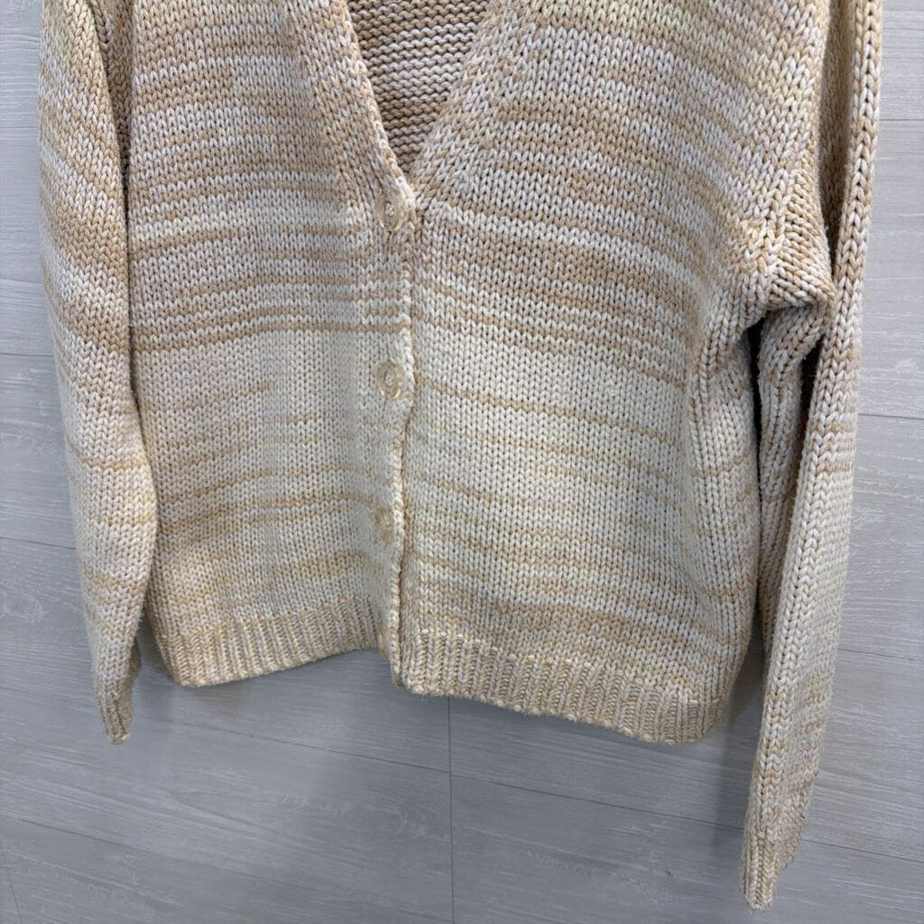 Cream and Oatmeal Marled Open-Front Cardigan Small