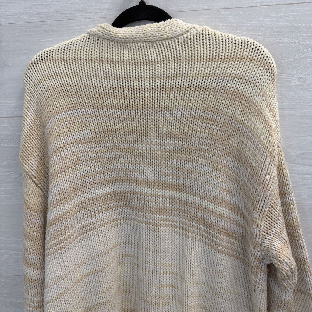 Cream and Oatmeal Marled Open-Front Cardigan Small