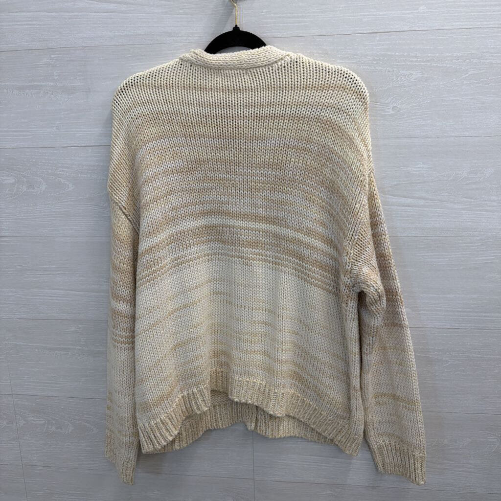 Cream and Oatmeal Marled Open-Front Cardigan Small