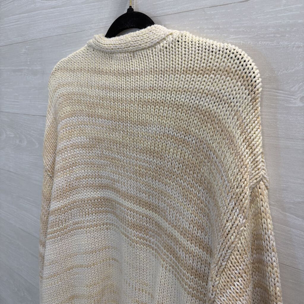 Cream and Oatmeal Marled Open-Front Cardigan Small