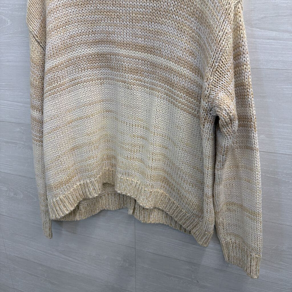 Cream and Oatmeal Marled Open-Front Cardigan Small