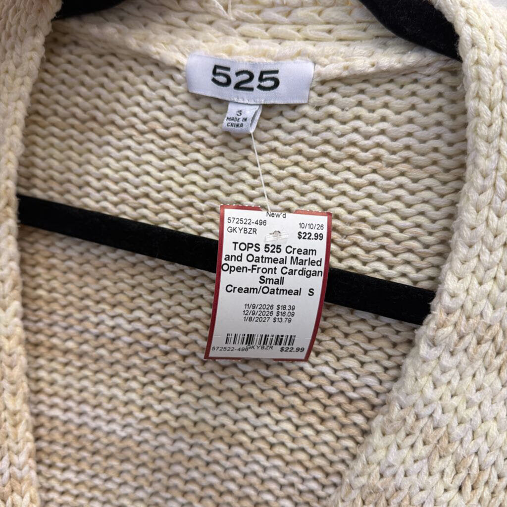 Cream and Oatmeal Marled Open-Front Cardigan Small