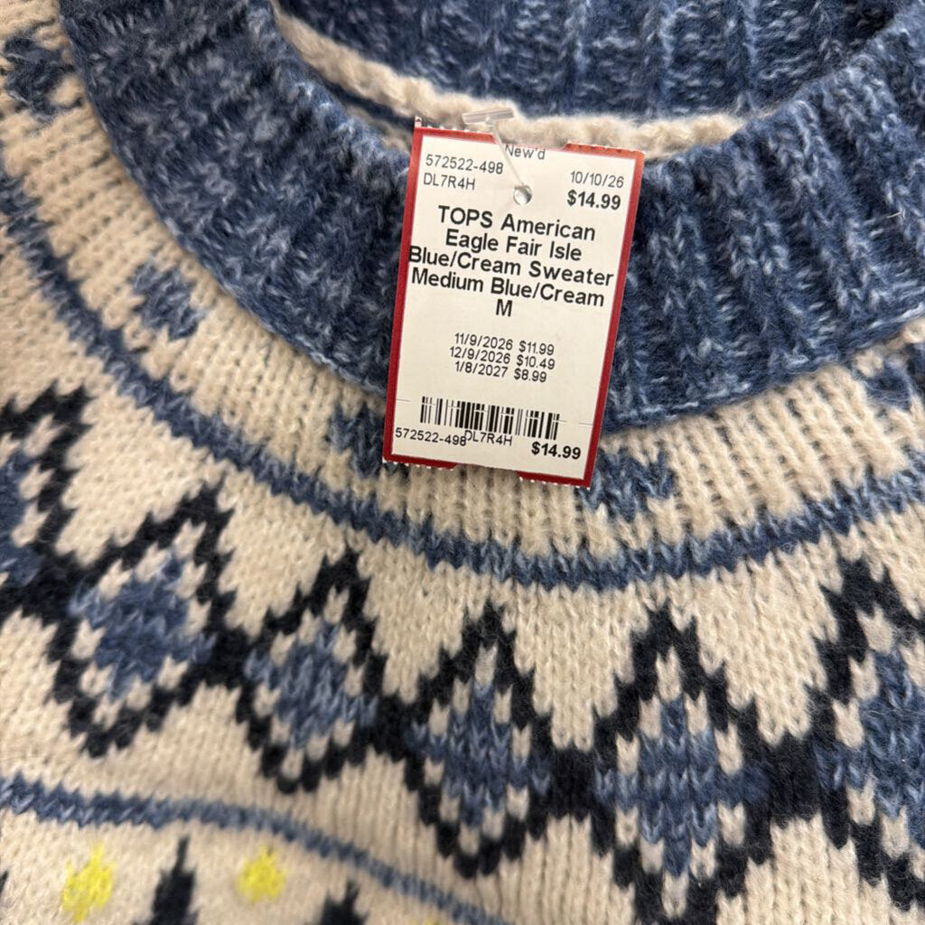 Fair Isle Blue/Cream Sweater Medium