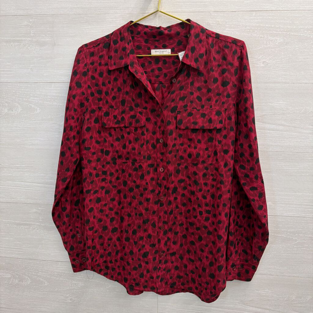 Equipment 100% Silk Berry Leopard Button Down Blouse Medium