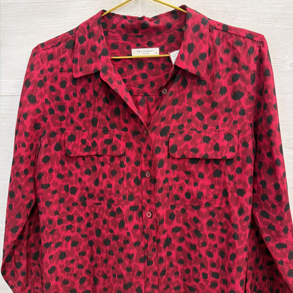 Equipment 100% Silk Berry Leopard Button Down Blouse Medium
