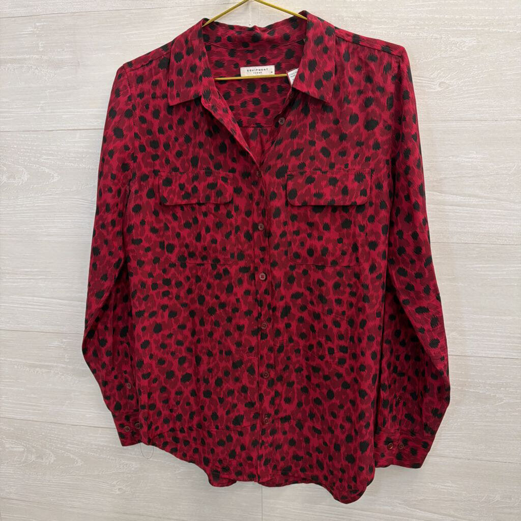 Equipment 100% Silk Berry Leopard Button Down Blouse Medium