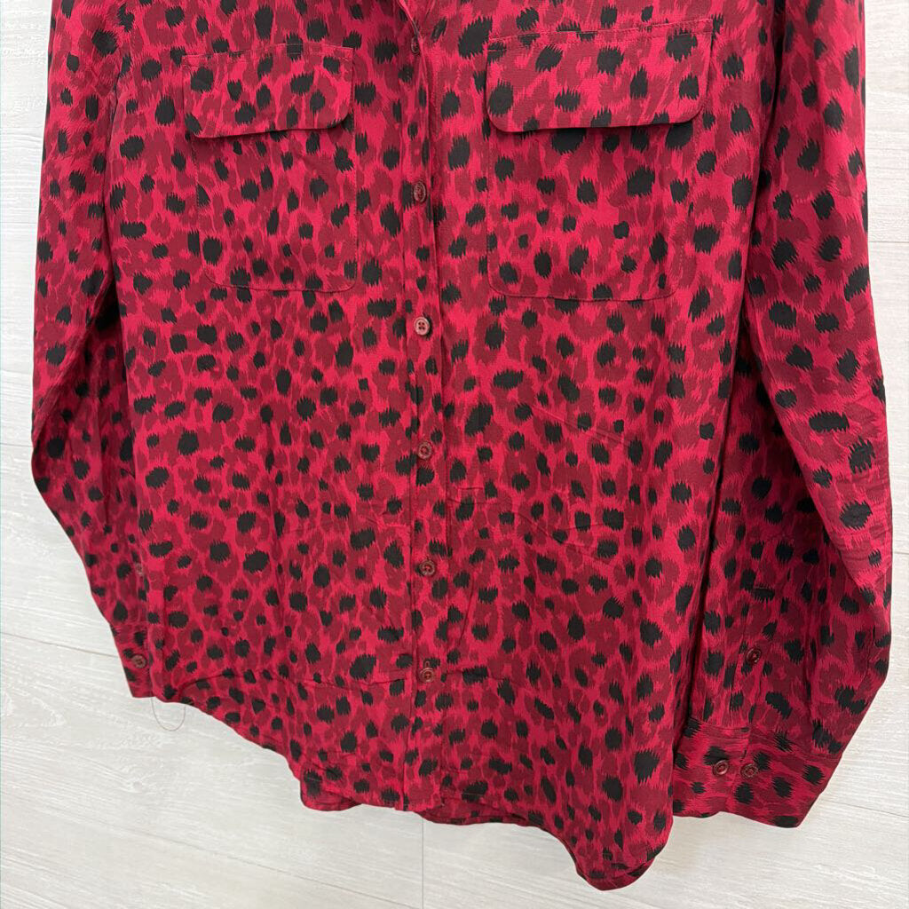 Equipment 100% Silk Berry Leopard Button Down Blouse Medium